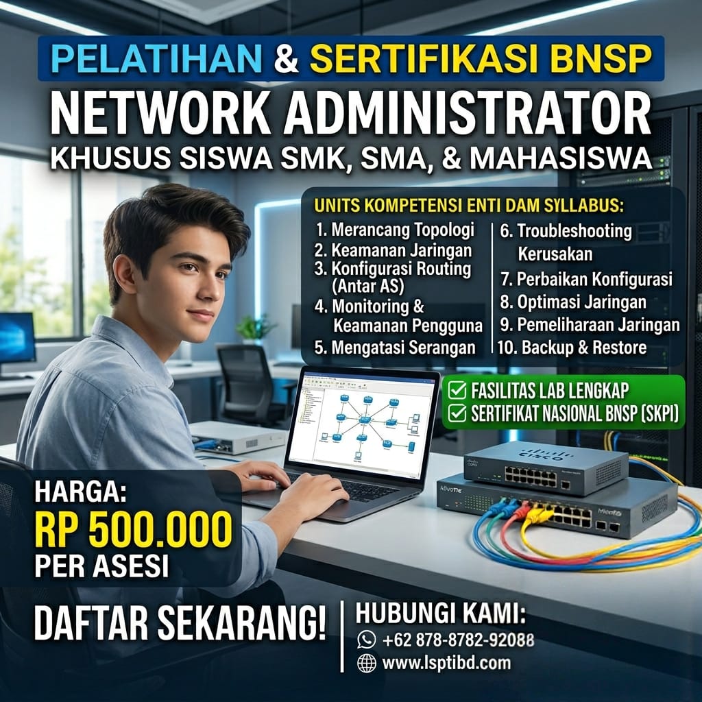 Pelatihan dan Sertifikasi BNSP untuk Siswa SMK, SMA, dan Mahasiswa: Skema Network Administrator